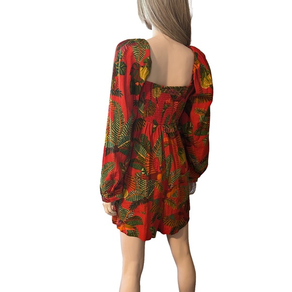 Anthropologie Farm Rio Red Forest Birds Romper Playsuit Linen Tiki Bold Print - Picture 7 of 16